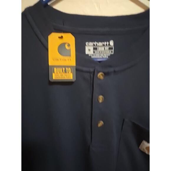 Men’s Carhartt Shirt Navy Size M NWT Buttons Up Front Pocket Henley - Picture 2 of 7